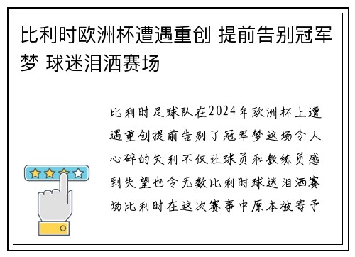 比利时欧洲杯遭遇重创 提前告别冠军梦 球迷泪洒赛场