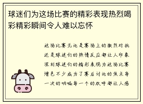 球迷们为这场比赛的精彩表现热烈喝彩精彩瞬间令人难以忘怀